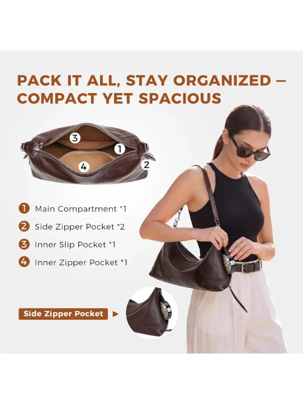 Stylish Genuine Leather Hobo Bag & Purses for Women - Minimalist Shoulder